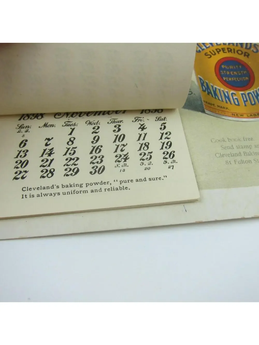 Advertising Wall Calendar Victorian Girl Clevelands Superior Baking Powder 1898